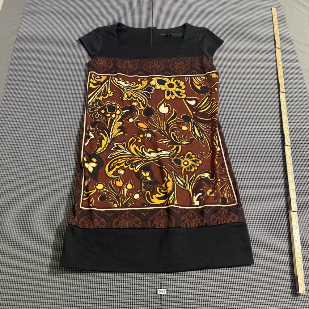 Tiana B Womens Brown Yellow Floral Paisley Scarf Print Sheath Dress Size M